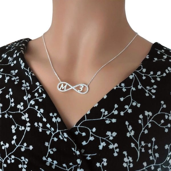Gümüş Özel Tasarım Taşlı Sonsuzluk Harfli Kolye