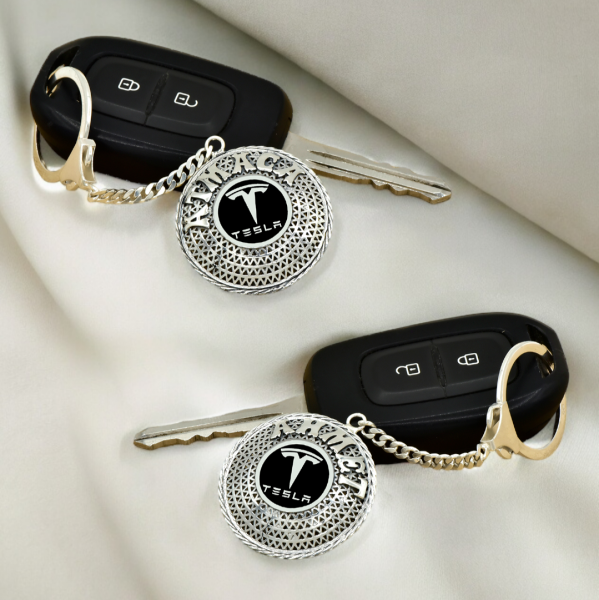 Gümüş Tesla Armalı Telkari İsimli Anahtarlık