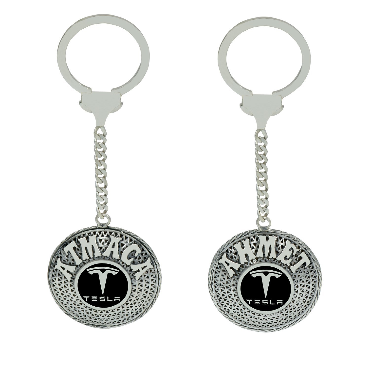 Gümüş Tesla Armalı Telkari İsimli Anahtarlık