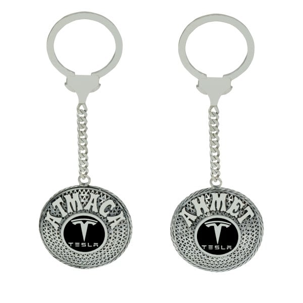 Gümüş Tesla Armalı Telkari İsimli Anahtarlık