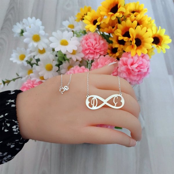 Gümüş Özel Tasarım Taşsız Sonsuzluk Harfli Kolye
