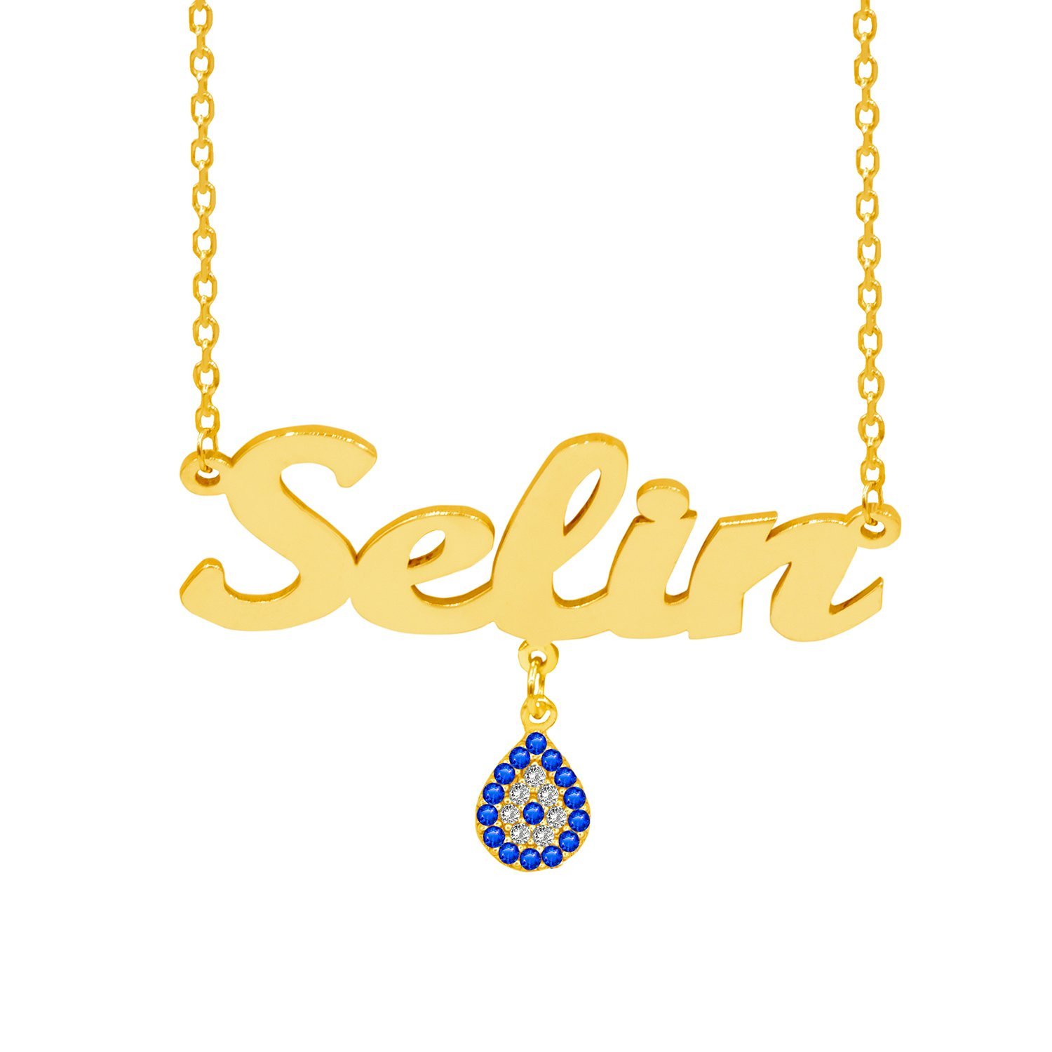 Gümüş Damla Nazarlık Sallantı İsimli Kolye