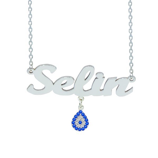 Gümüş Damla Nazarlık Sallantı İsimli Kolye