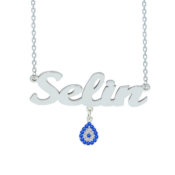 Gümüş Damla Nazarlık Sallantı İsimli Kolye