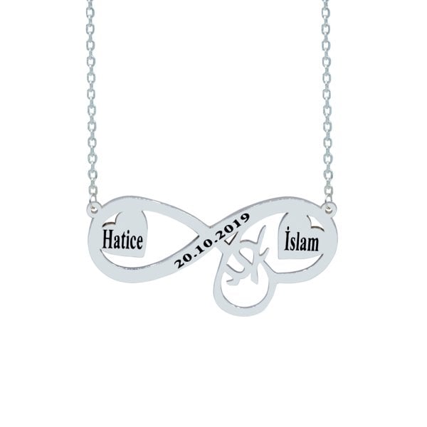 Gümüş Özel Tasarım Sonsuzluk Kalpli Harfli Kolye
