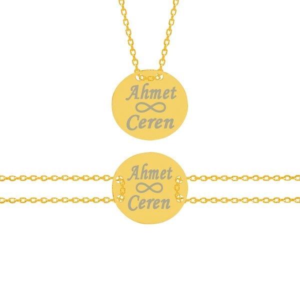 Gümüş Yuvarlak İsimli Para Kolye Bileklik