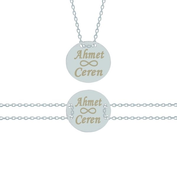 Gümüş Yuvarlak İsimli Para Kolye Bileklik