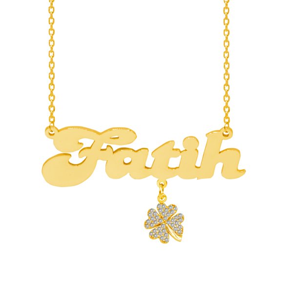 Gümüş Beyaz Taş Yonca Sallantılı İsimli Kolye