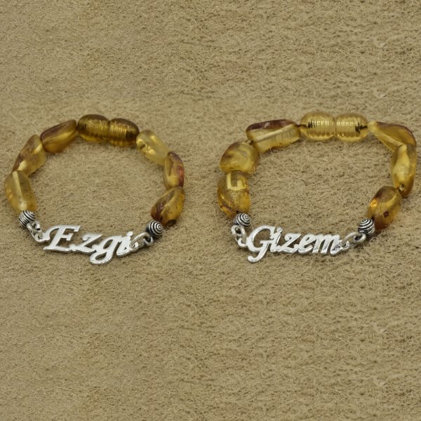 Gümüş İsimli Kehribar Çocuk Bileklik