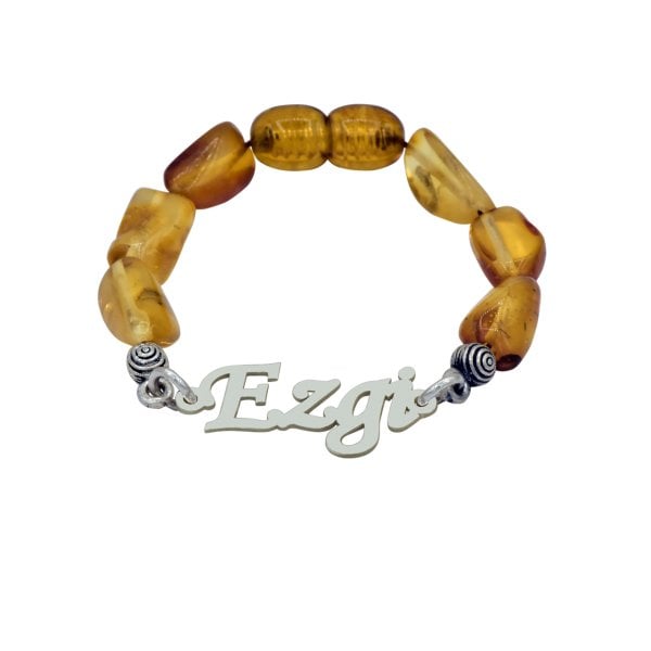 Gümüş İsimli Kehribar Çocuk Bileklik