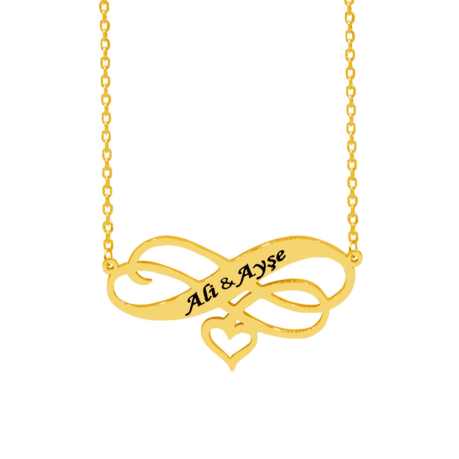 Gümüş Özel Tasarım Sonsuzluk Kalpli İsimli Kolye