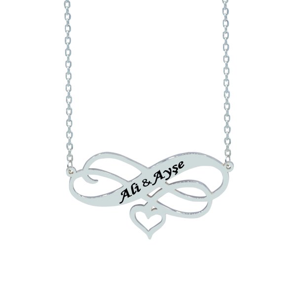 Gümüş Özel Tasarım Sonsuzluk Kalpli İsimli Kolye