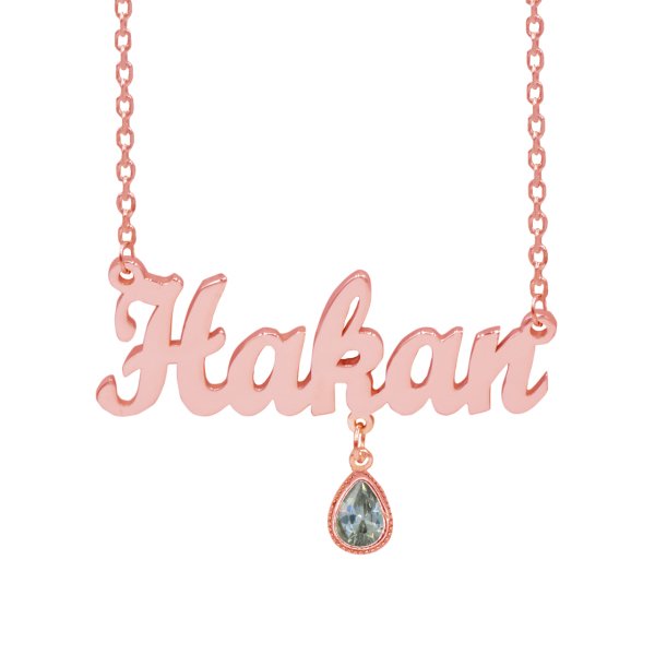 Gümüş Beyaz Taş Sallantılı İsimli Kolye