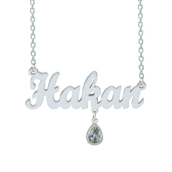 Gümüş Beyaz Taş Sallantılı İsimli Kolye