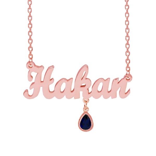 Gümüş Parlament Mavi Taş Sallantılı İsimli Kolye