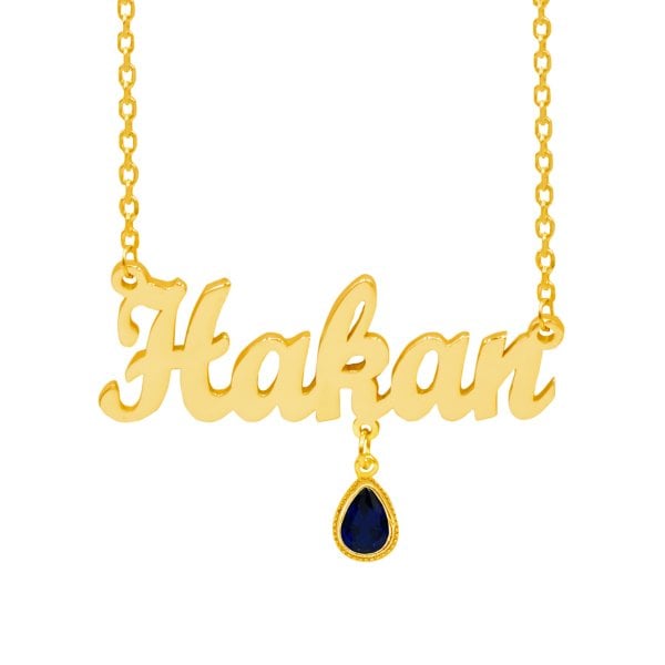 Gümüş Parlament Mavi Taş Sallantılı İsimli Kolye