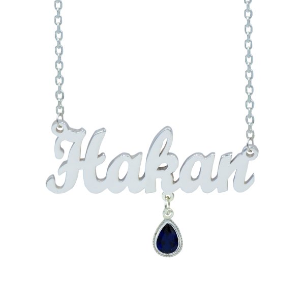 Gümüş Parlament Mavi Taş Sallantılı İsimli Kolye