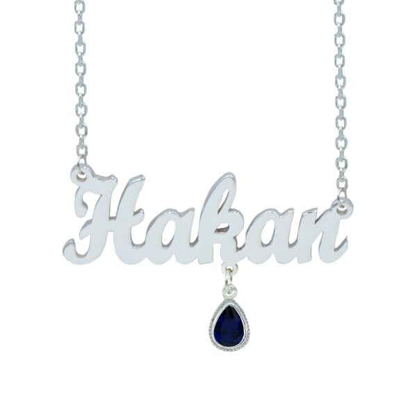 Gümüş Parlament Mavi Taş Sallantılı İsimli Kolye
