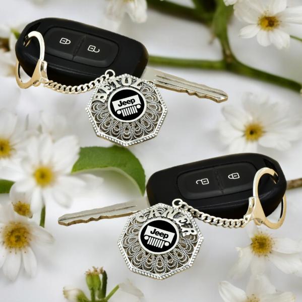 Gümüş Jeep Logolu Telkari İsimli Anahtarlık