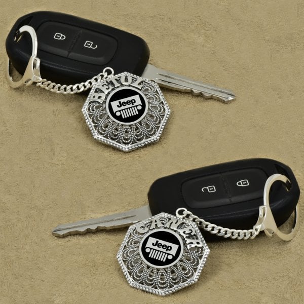 Gümüş Jeep Logolu Telkari İsimli Anahtarlık
