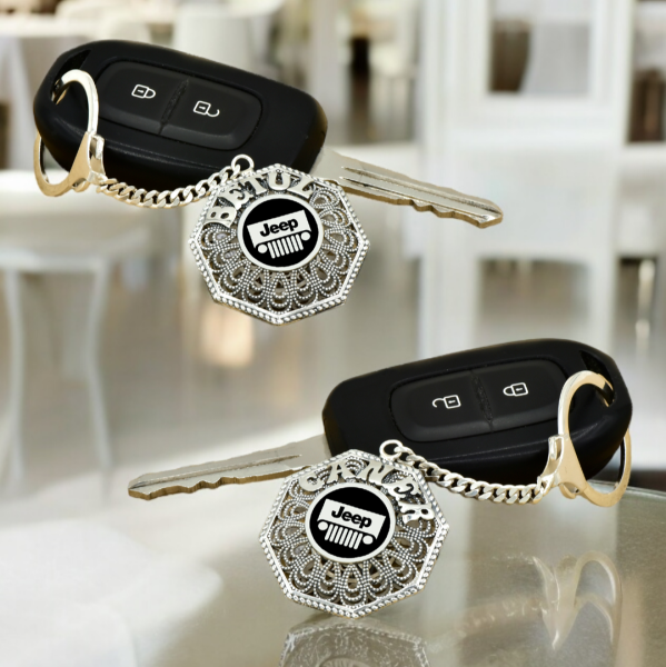 Gümüş Jeep Logolu Telkari İsimli Anahtarlık