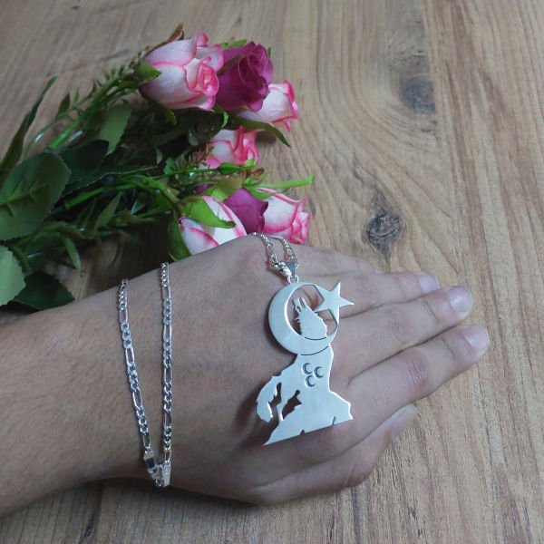 Gümüş Bozkurt Ayyıldız Kolye