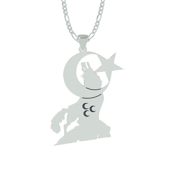 Gümüş Bozkurt Ayyıldız Kolye