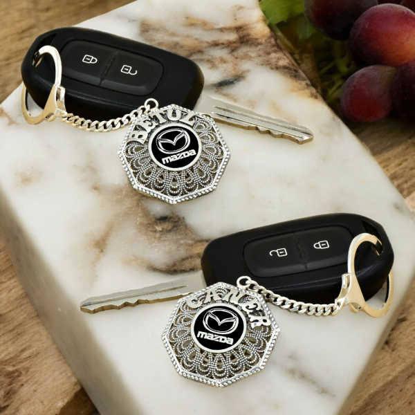 Gümüş Mazda Logolu Telkari İsimli Anahtarlık