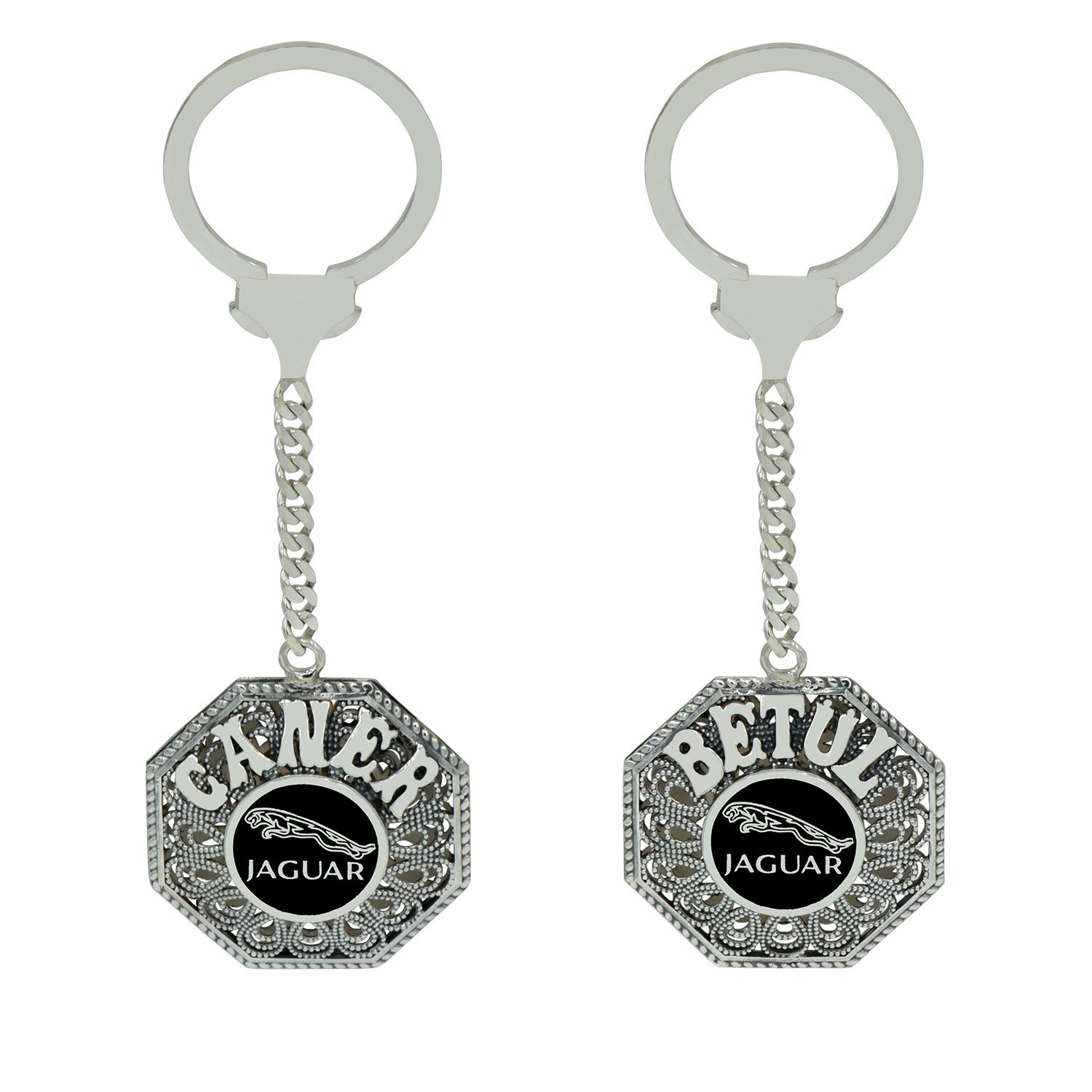 Gümüş Jaguar Logolu Telkari İsimli Anahtarlık