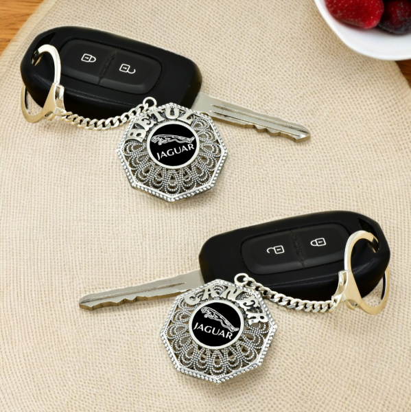 Gümüş Jaguar Logolu Telkari İsimli Anahtarlık