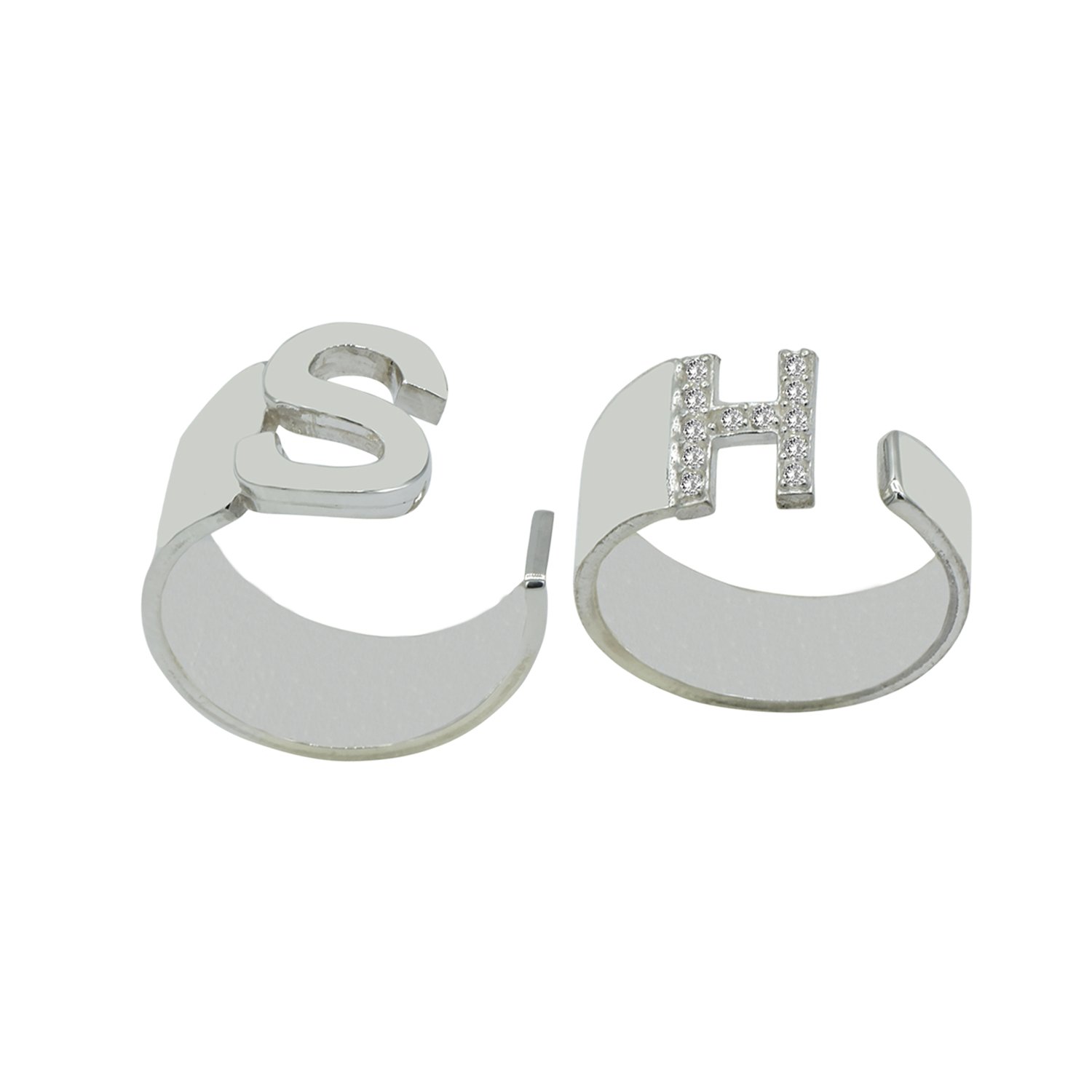 Gümüş Özel Tasarım Harfli Çift Yüzük Alyans