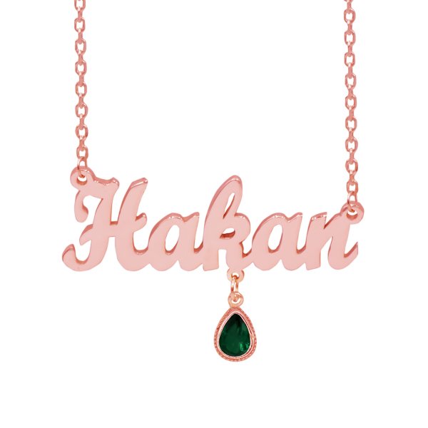 Gümüş Yeşil Renkli Taş Sallantılı İsimli Kolye