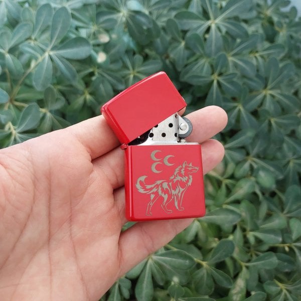 Metal Üç Hilal Bozkurtlu İsimli Çakmak