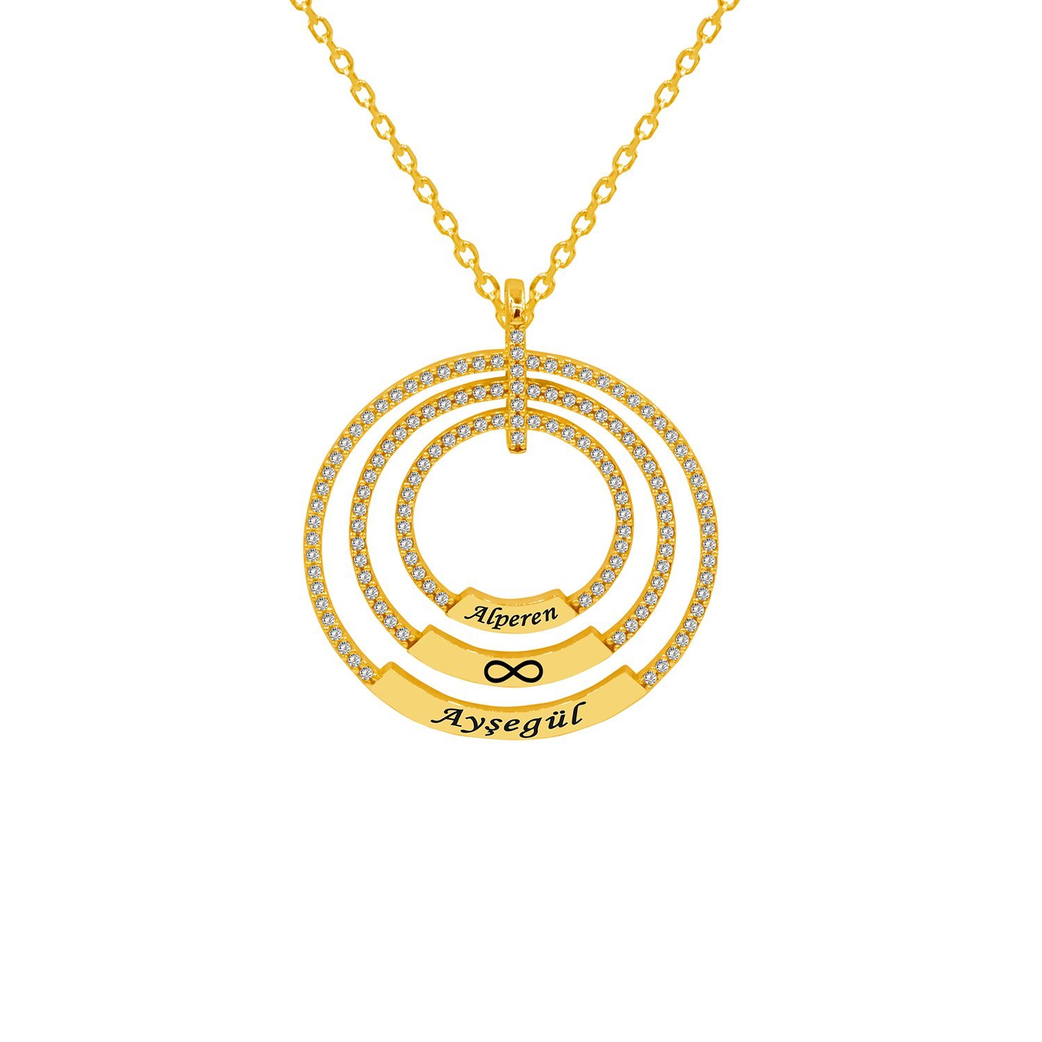 Gümüş Beyaz Taşlı Üç Halkalı İsimli Kolye