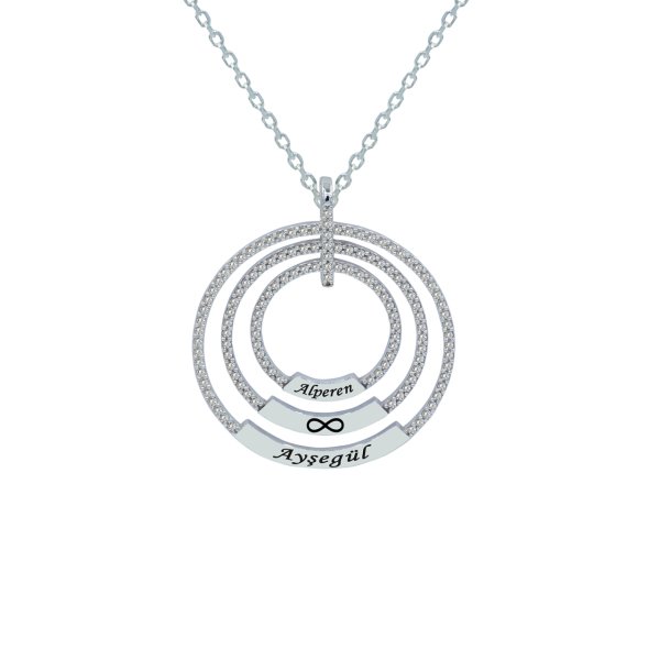 Gümüş Beyaz Taşlı Üç Halkalı İsimli Kolye