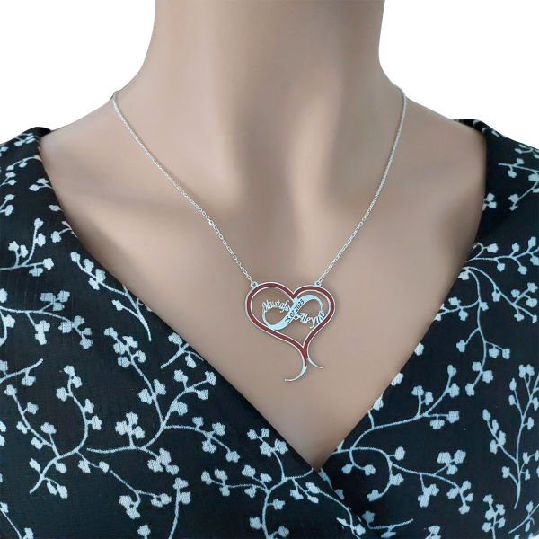 Gümüş Mineli Kalpli Sonsuzluk İsimli Kolye