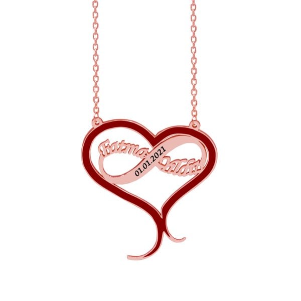 Gümüş Mineli Kalpli Sonsuzluk İsimli Kolye