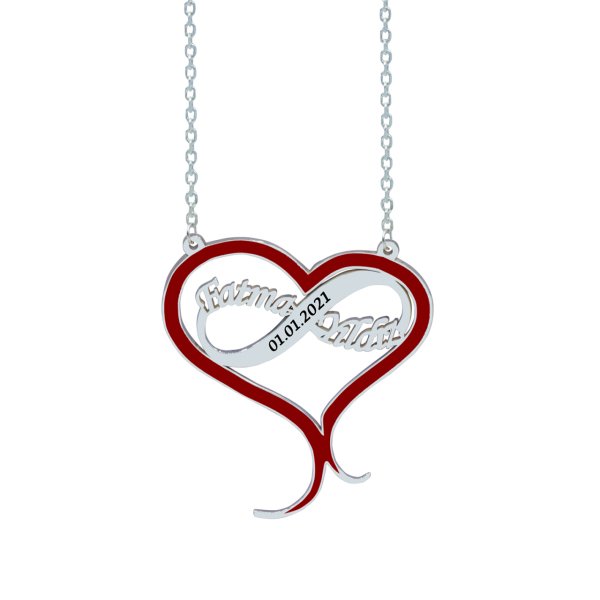 Gümüş Mineli Kalpli Sonsuzluk İsimli Kolye