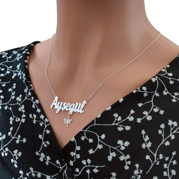 Gümüş Beyaz Taş Sallantı Yusufçuk İsimli Kolye