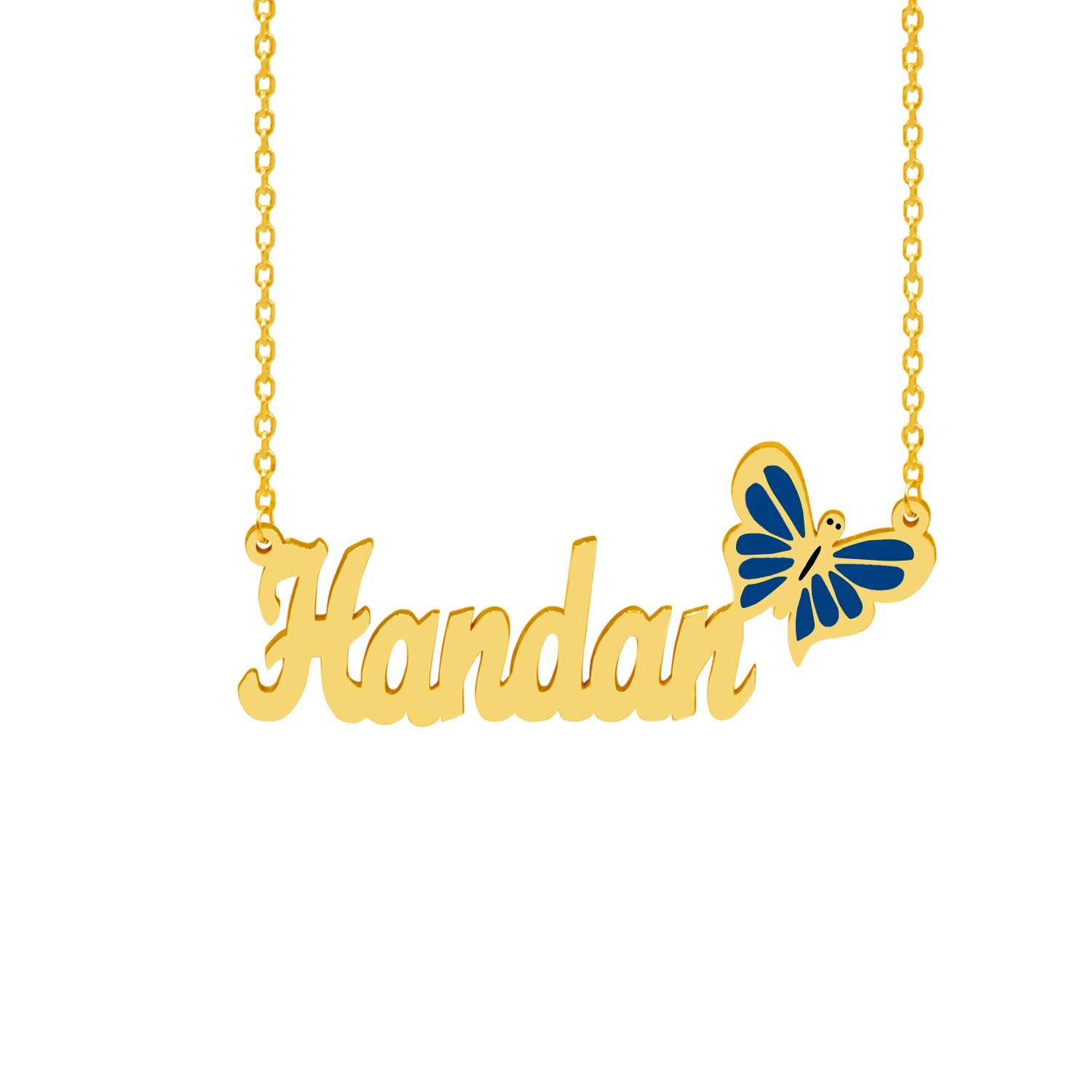 Gümüş Mavi Renk Kelebekli İsimli Kolye