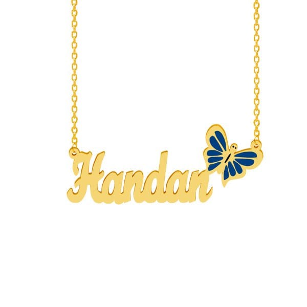 Gümüş Mavi Renk Kelebekli İsimli Kolye
