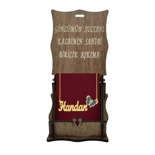 Gümüş Mavi Renk Kelebekli İsimli Kolye