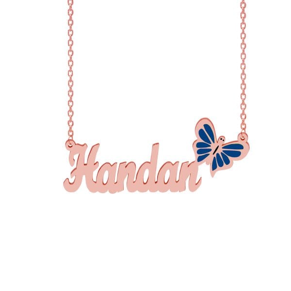 Gümüş Mavi Renk Kelebekli İsimli Kolye