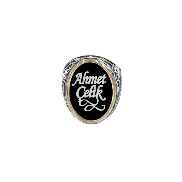 Gümüş Siyah Renkli İsimli Erkek Yüzük