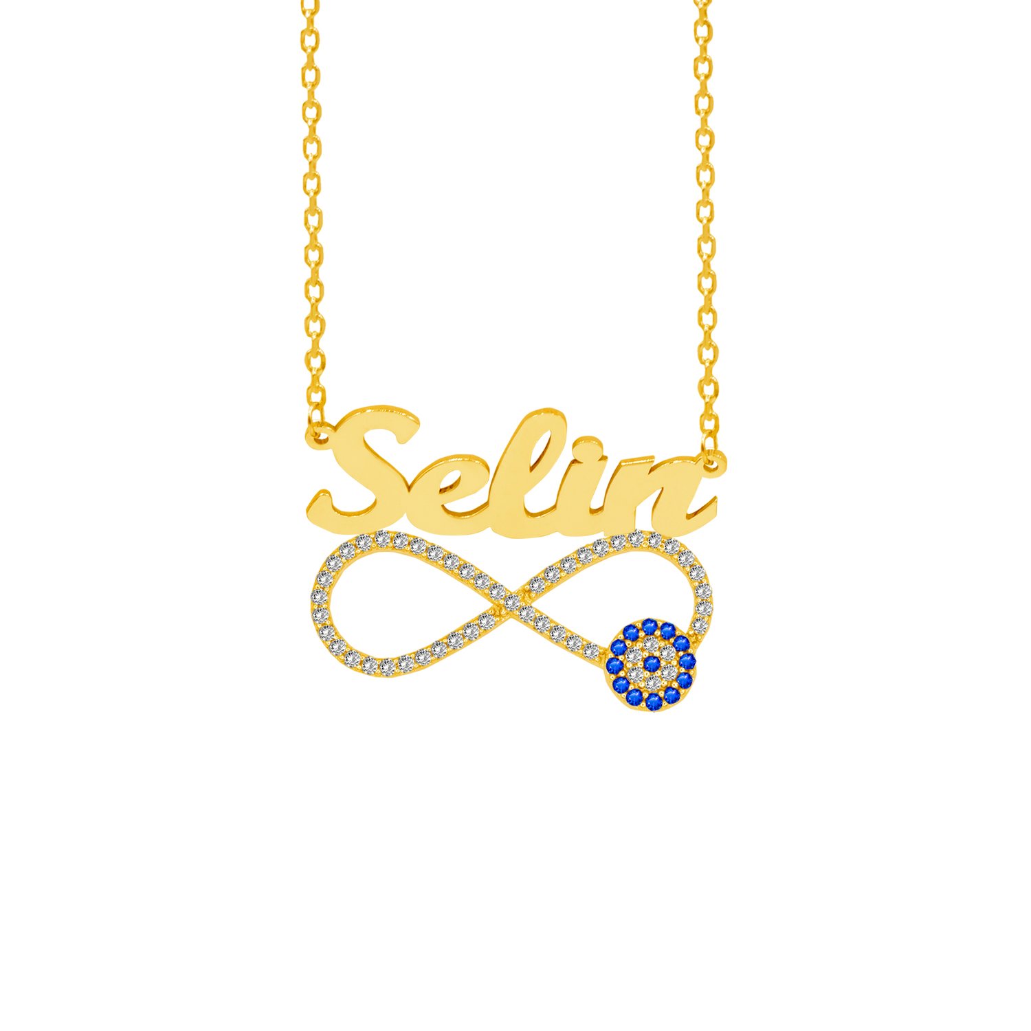 Gümüş Taşlı Nazarlı Sonsuzluk Üstü İsimli Kolye