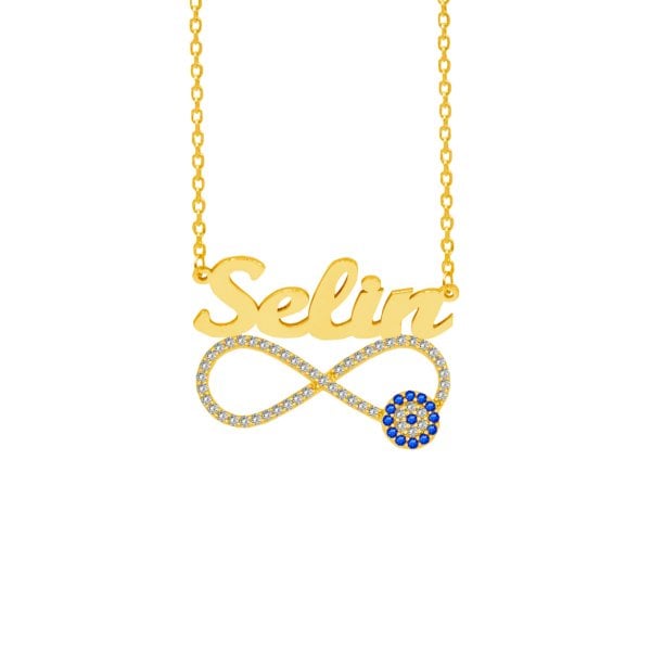Gümüş Taşlı Nazarlı Sonsuzluk Üstü İsimli Kolye