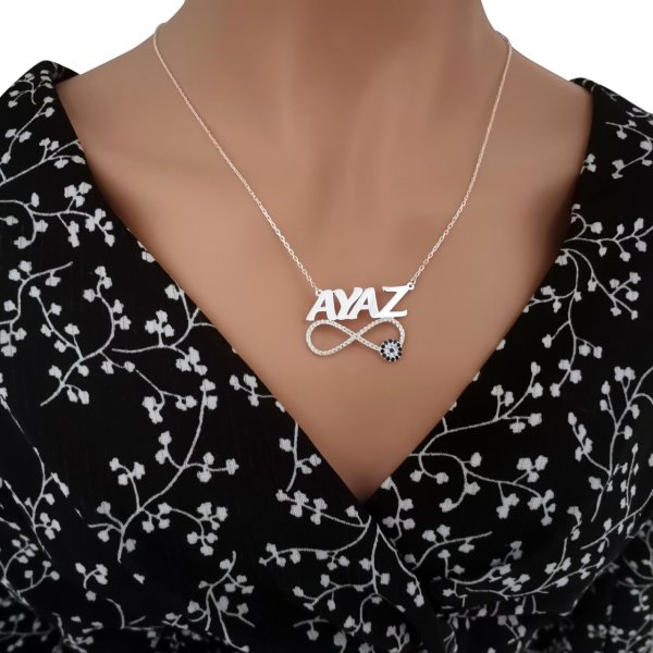 Gümüş Taşlı Nazarlı Sonsuzluk Üstü İsimli Kolye