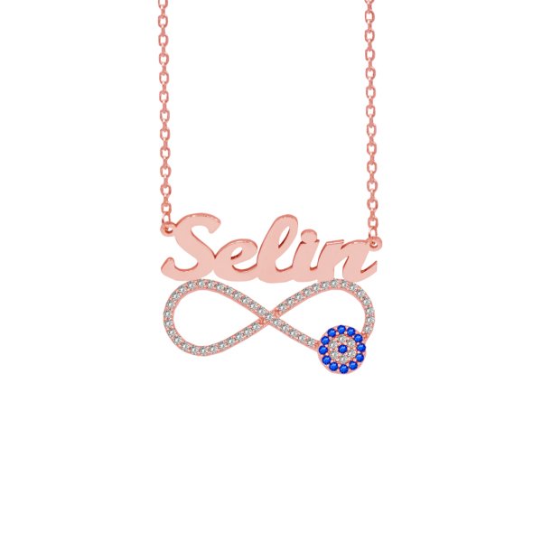 Gümüş Taşlı Nazarlı Sonsuzluk Üstü İsimli Kolye
