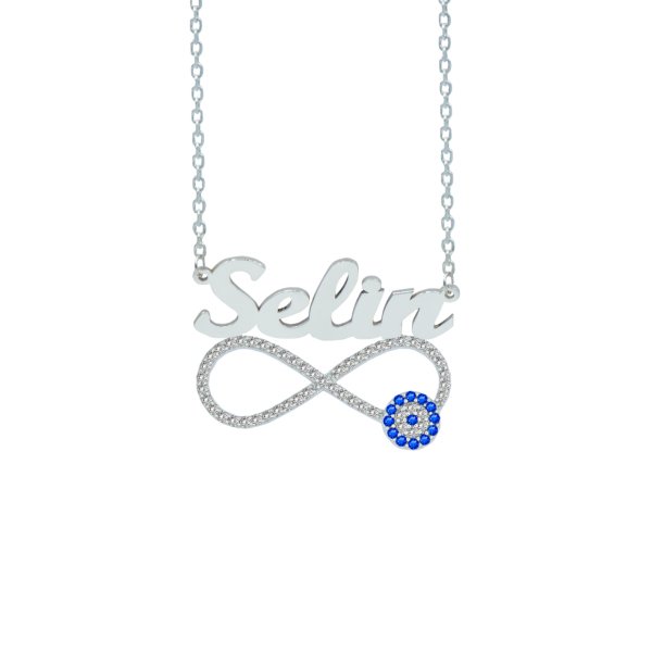 Gümüş Taşlı Nazarlı Sonsuzluk Üstü İsimli Kolye