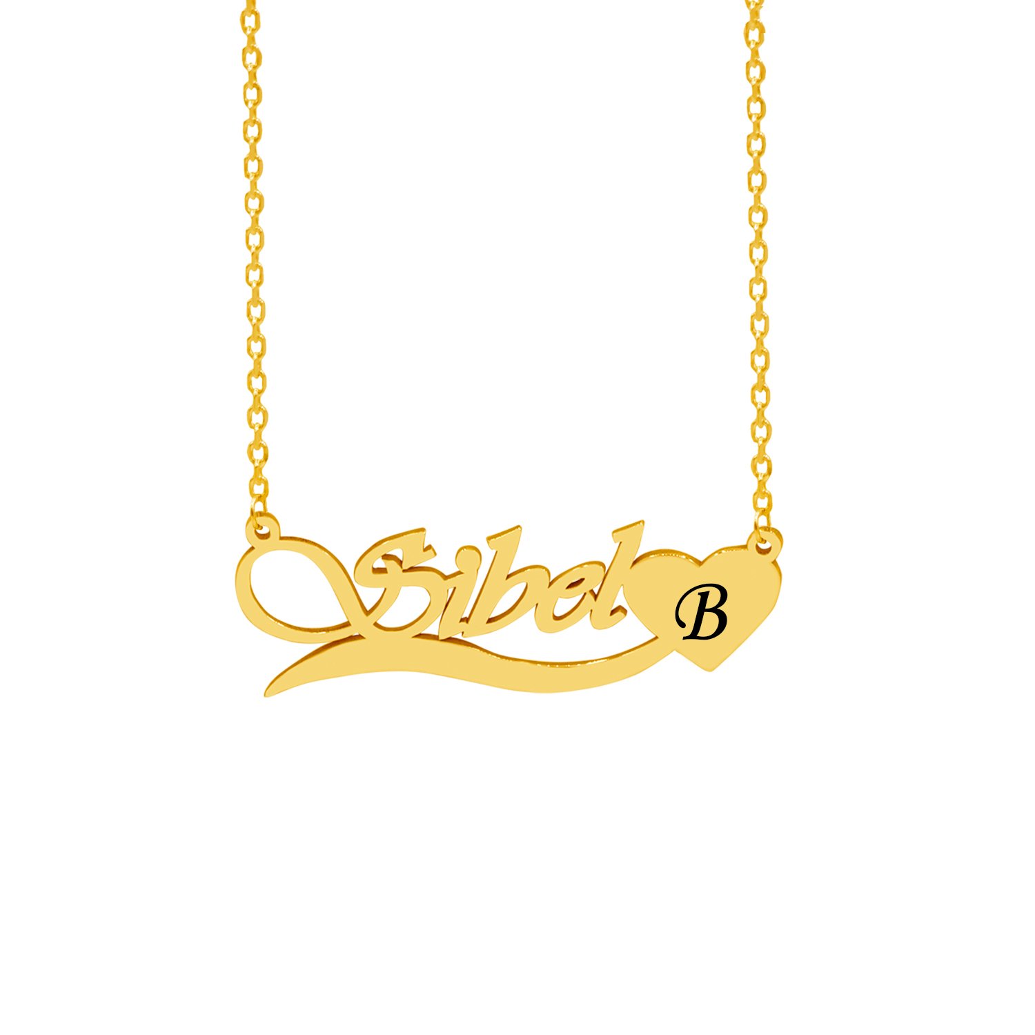 Gümüş Altı Kalp Desenli İsimli Kolye